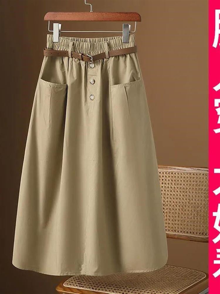 A-Line Skirt Midi - Jupe midi décontractée à trois boutons,