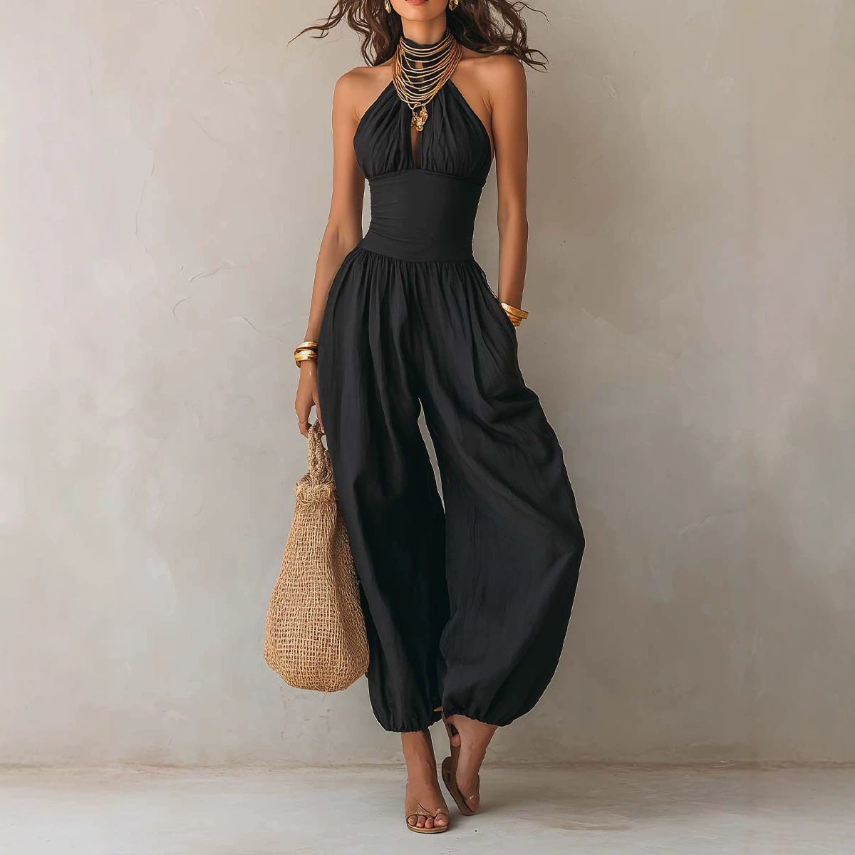 Women'S Fashion Overalls - Combinaison slim pour femme, col halter,
