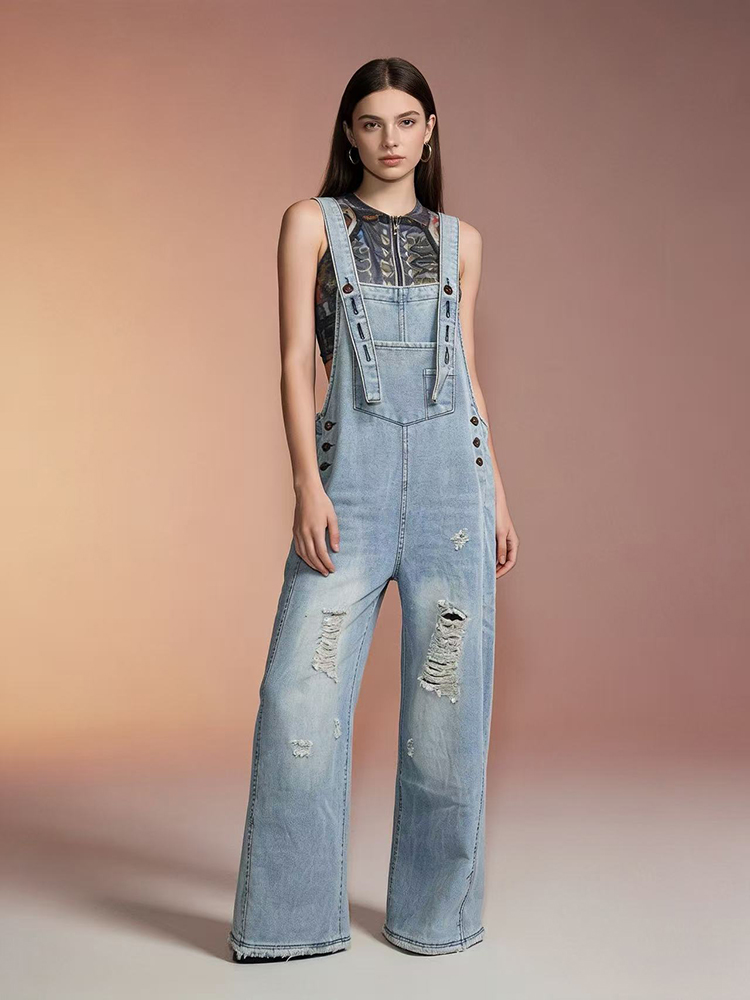Women'S Fashion Overalls - Nouvelle Combinaison en jean déchirée style