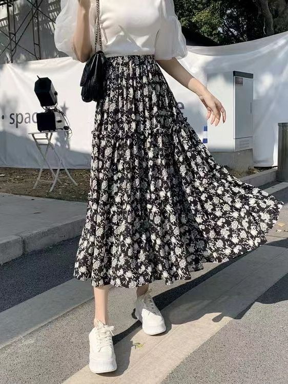A-Line Skirt Midi - Jupe midi évasée à imprimé floral,