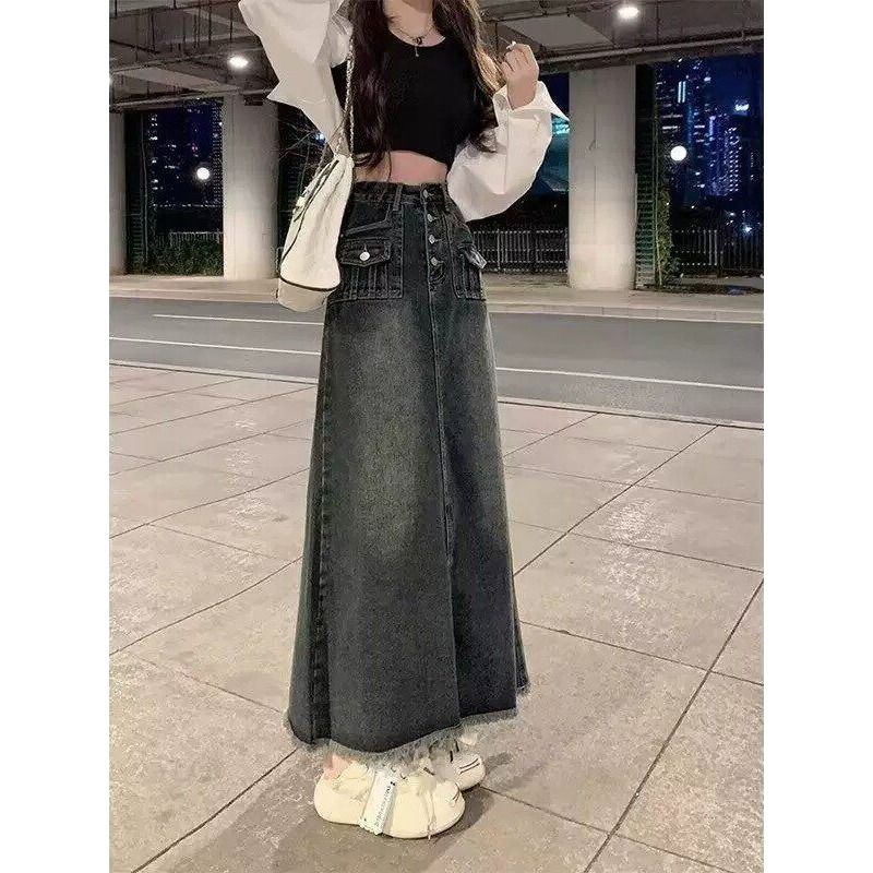 Jupe mi-longue en jean taille  - A-Line Skirt Midi avis et prix