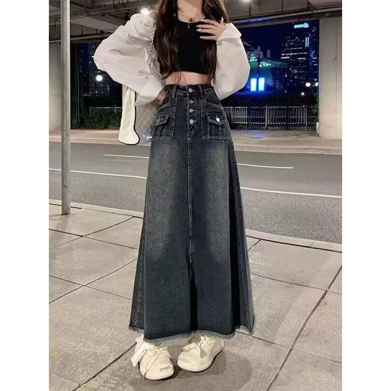 Jupe mi-longue en jean taille  - A-Line Skirt Midi avis et prix