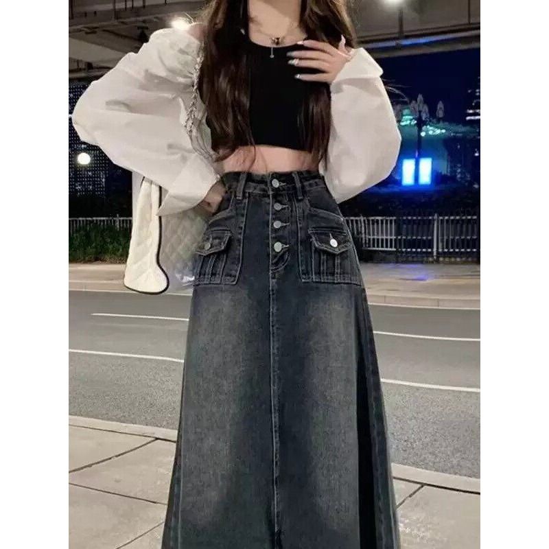 Jupe mi-longue en jean taille  - A-Line Skirt Midi avis et prix