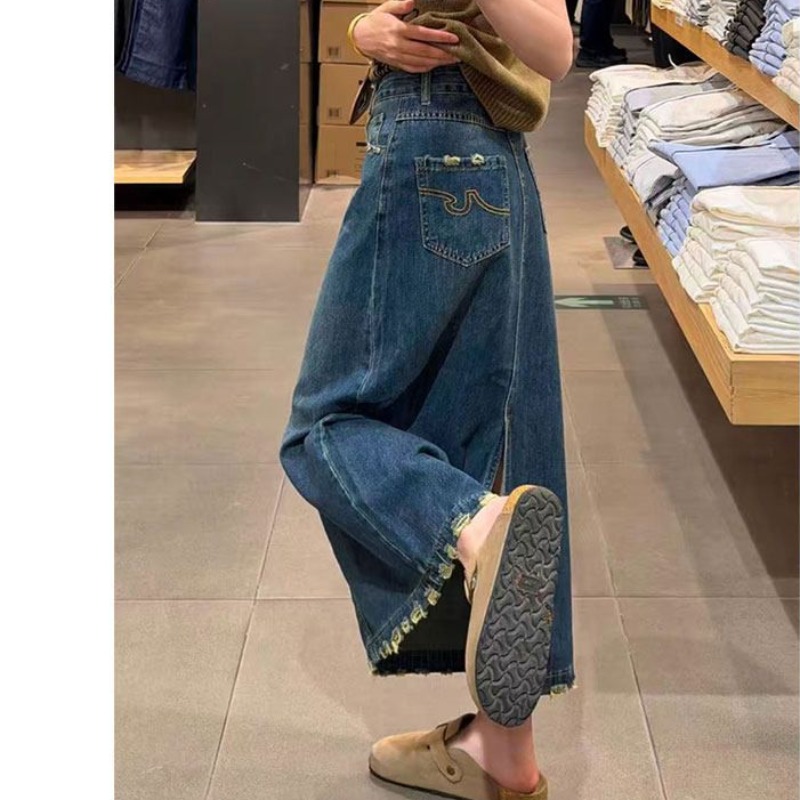 Jupe en jean brodée à volants  - A-Line Skirt Midi avis et prix