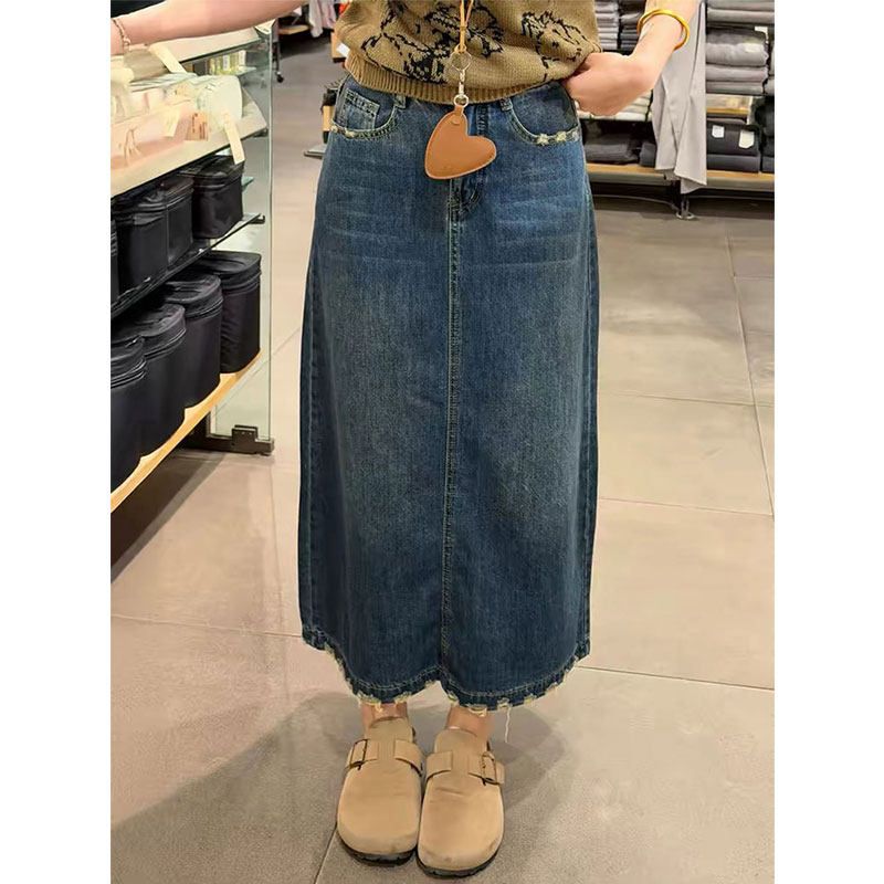 Jupe en jean brodée à volants  - A-Line Skirt Midi avis et prix