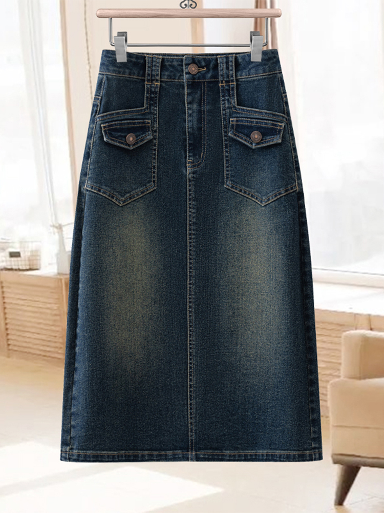 Jupe mi-longue trapèze en jean - A-Line Skirt Midi avis et prix