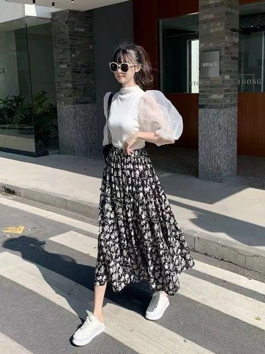 Jupe midi évasée à imprimé flo - A-Line Skirt Midi avis et prix