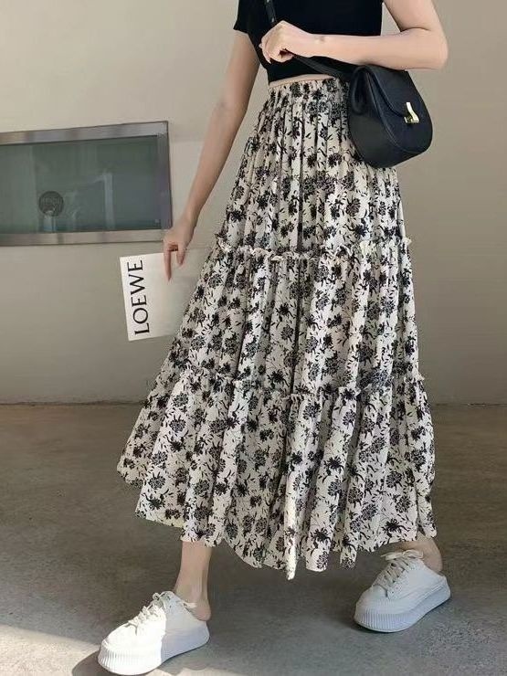 Jupe midi évasée à imprimé flo - A-Line Skirt Midi avis et prix